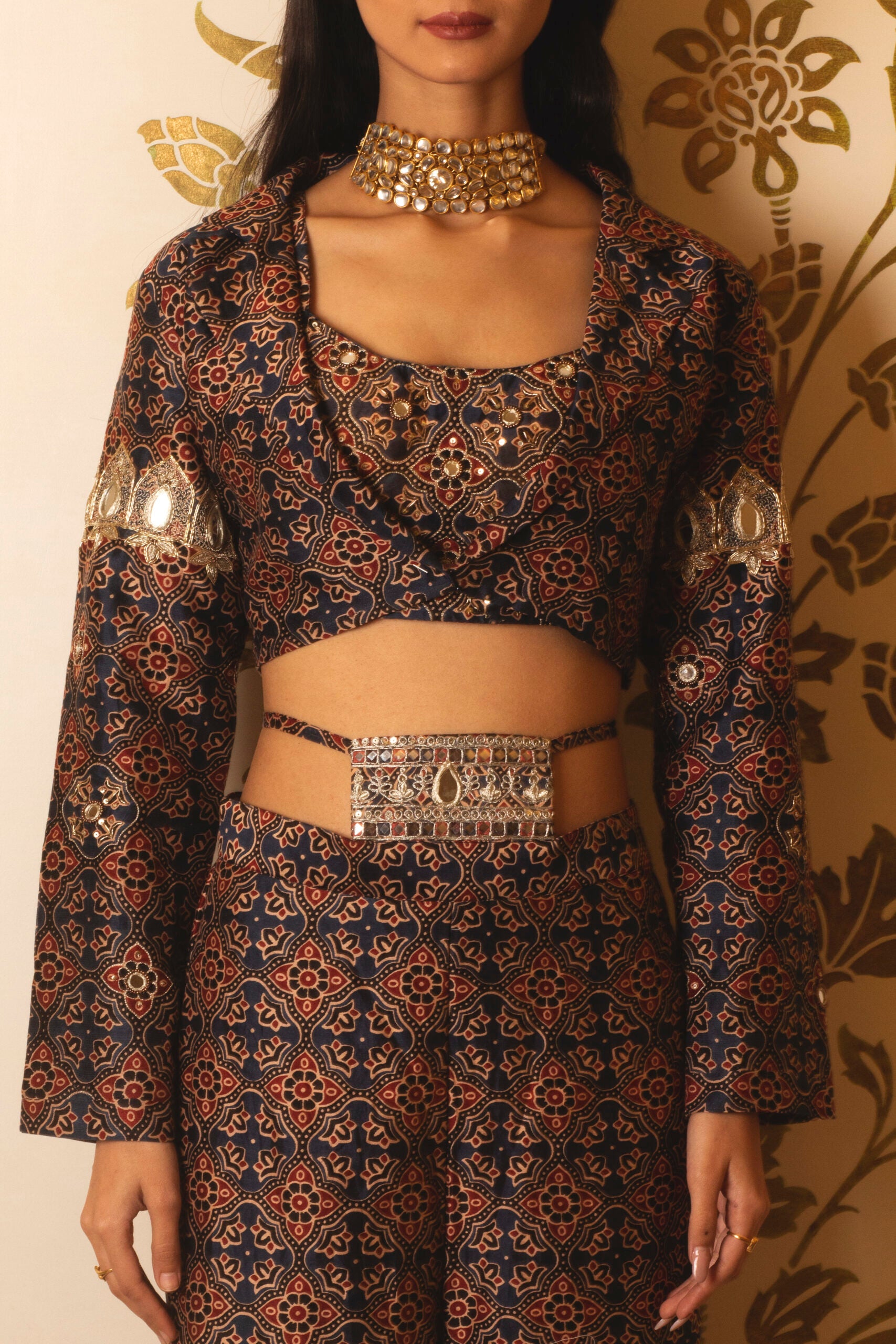 Ajrakh Print Tie-at-Waist Pant Coat Set image 1