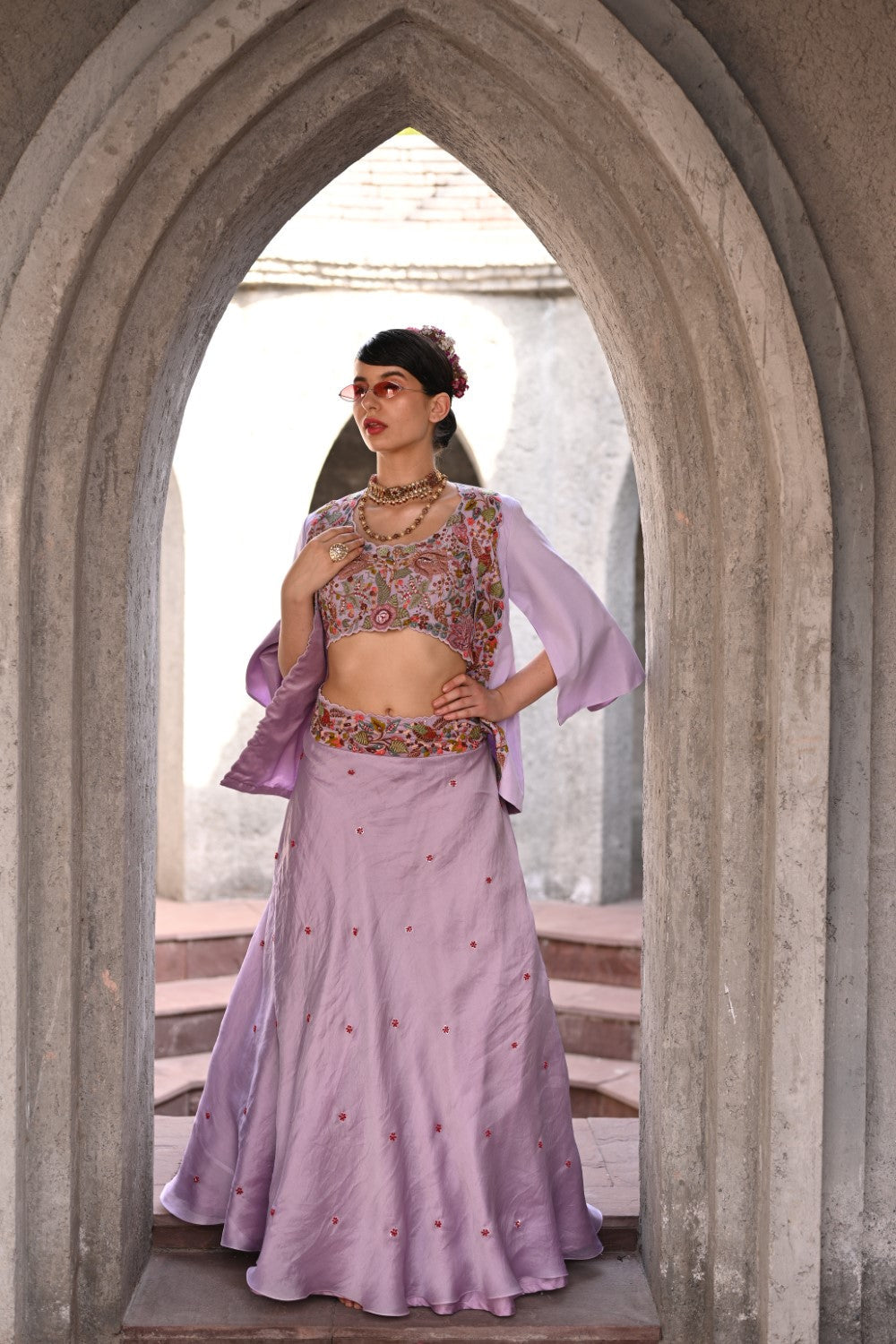 Lavender Jacket Lehenga Set - S image