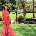 Cherry Red Floral Printed Sharara Set image 0