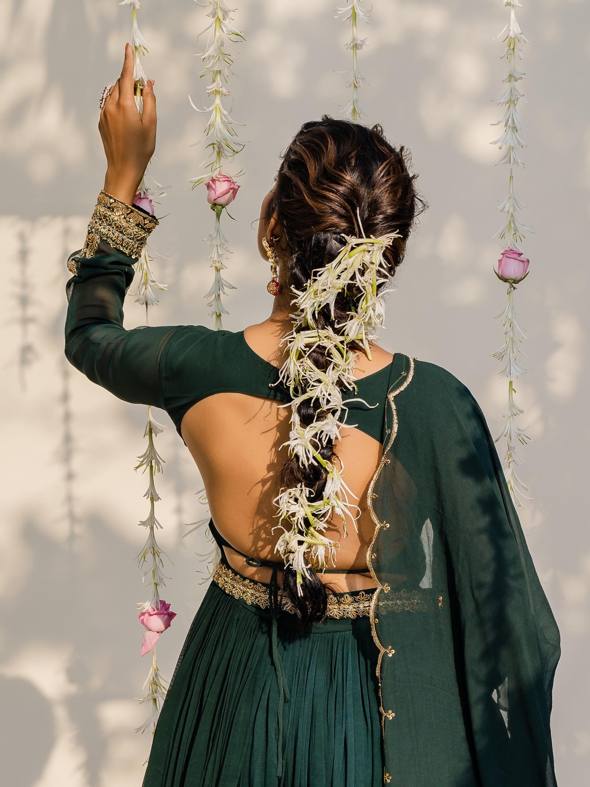 Bottle Green Anarkali Set with Belt image 2