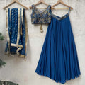 Teal Georgette Embroidered Lehenga Set image 0