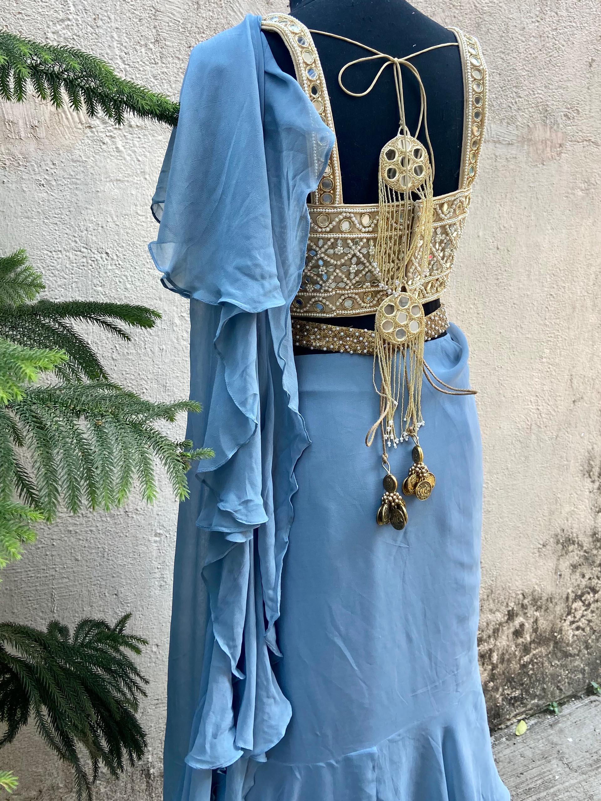 Blue Ruffle Saree image 5