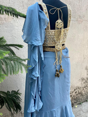 Blue Ruffle Saree image 5
