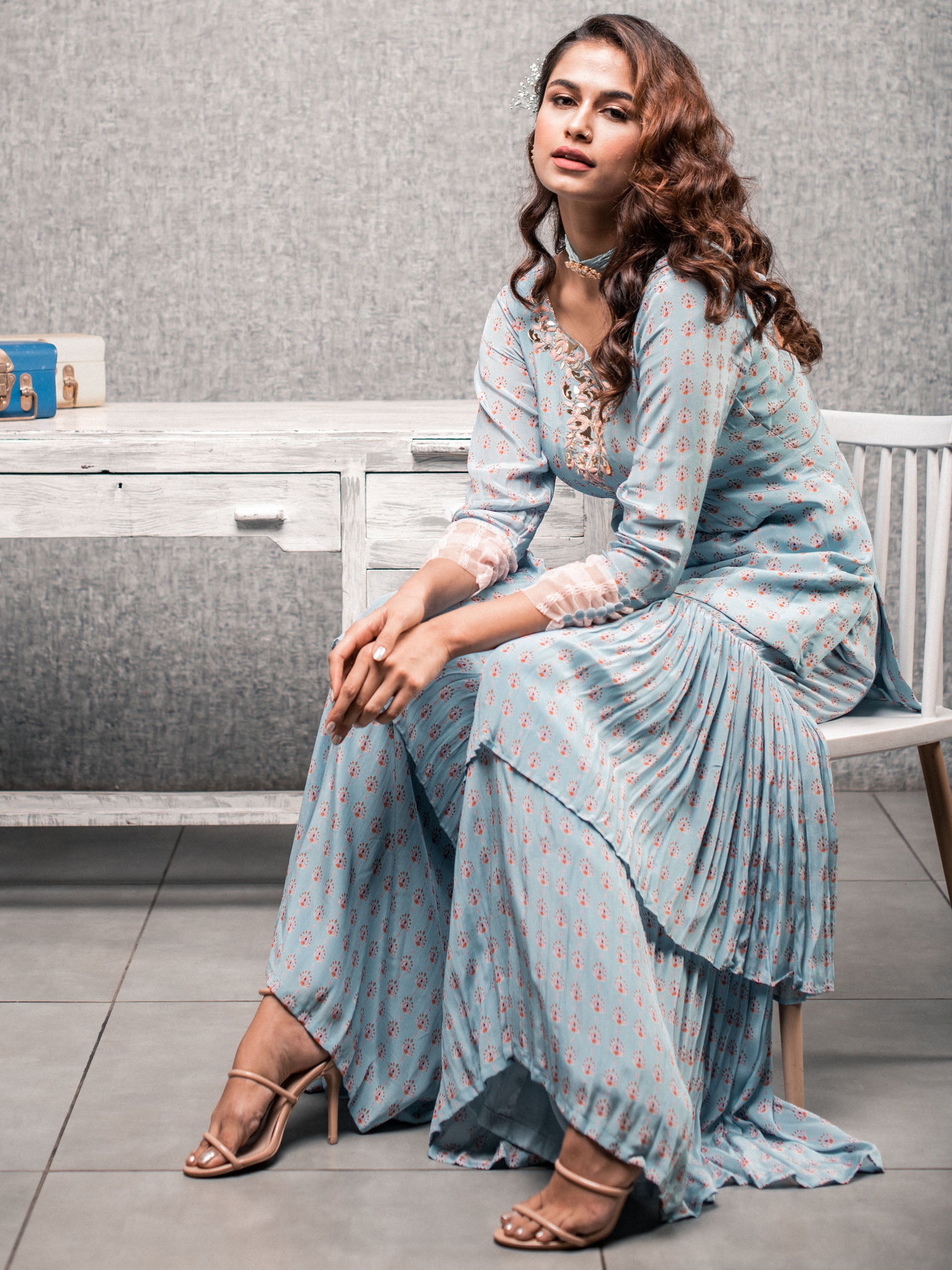 Sky Blue Sharara Set image 1