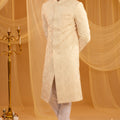 Cream Geometric Embroidered Sherwani Set image 0