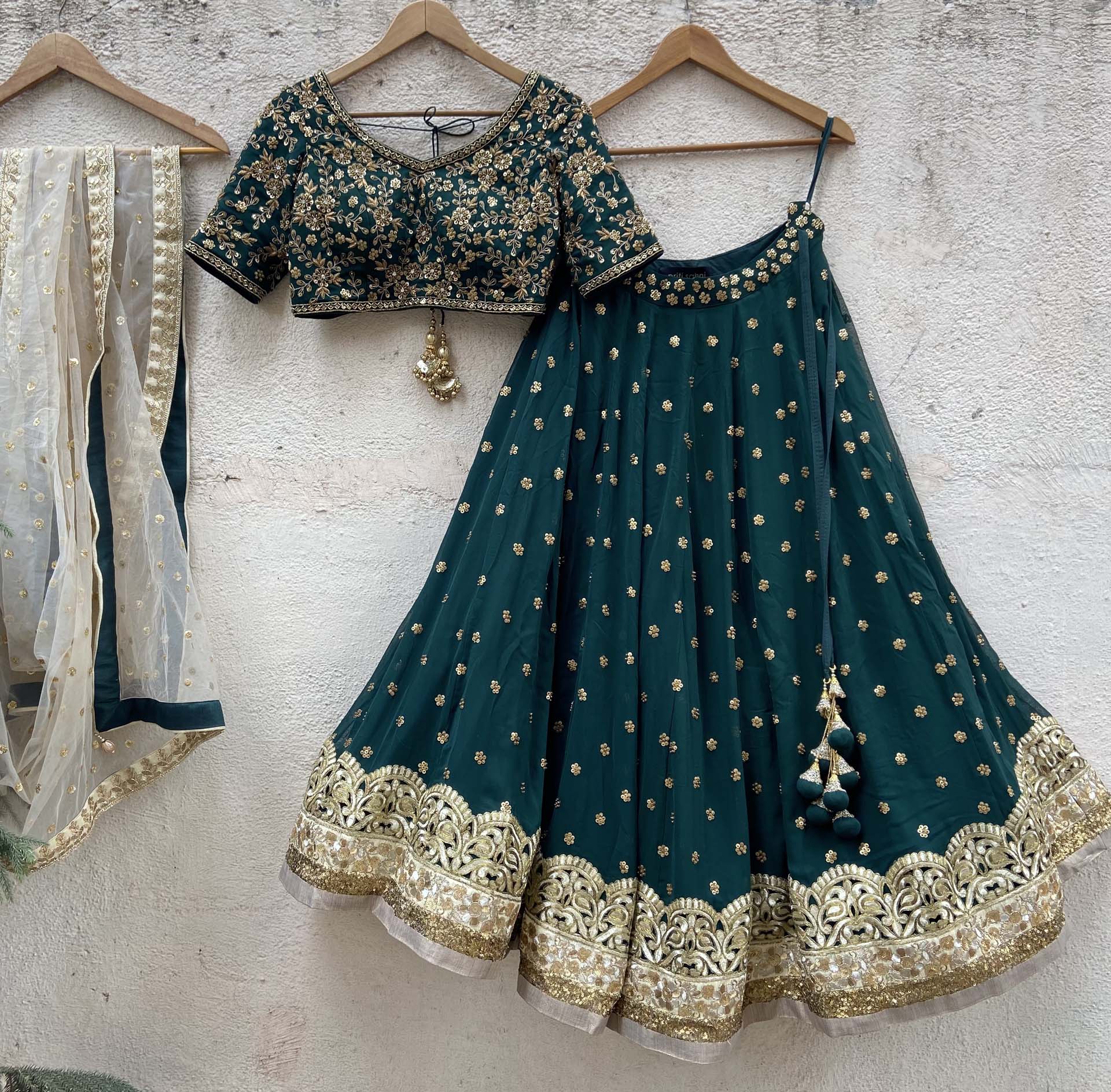 Green Sharmily Embroidered Lehenga Set - S image