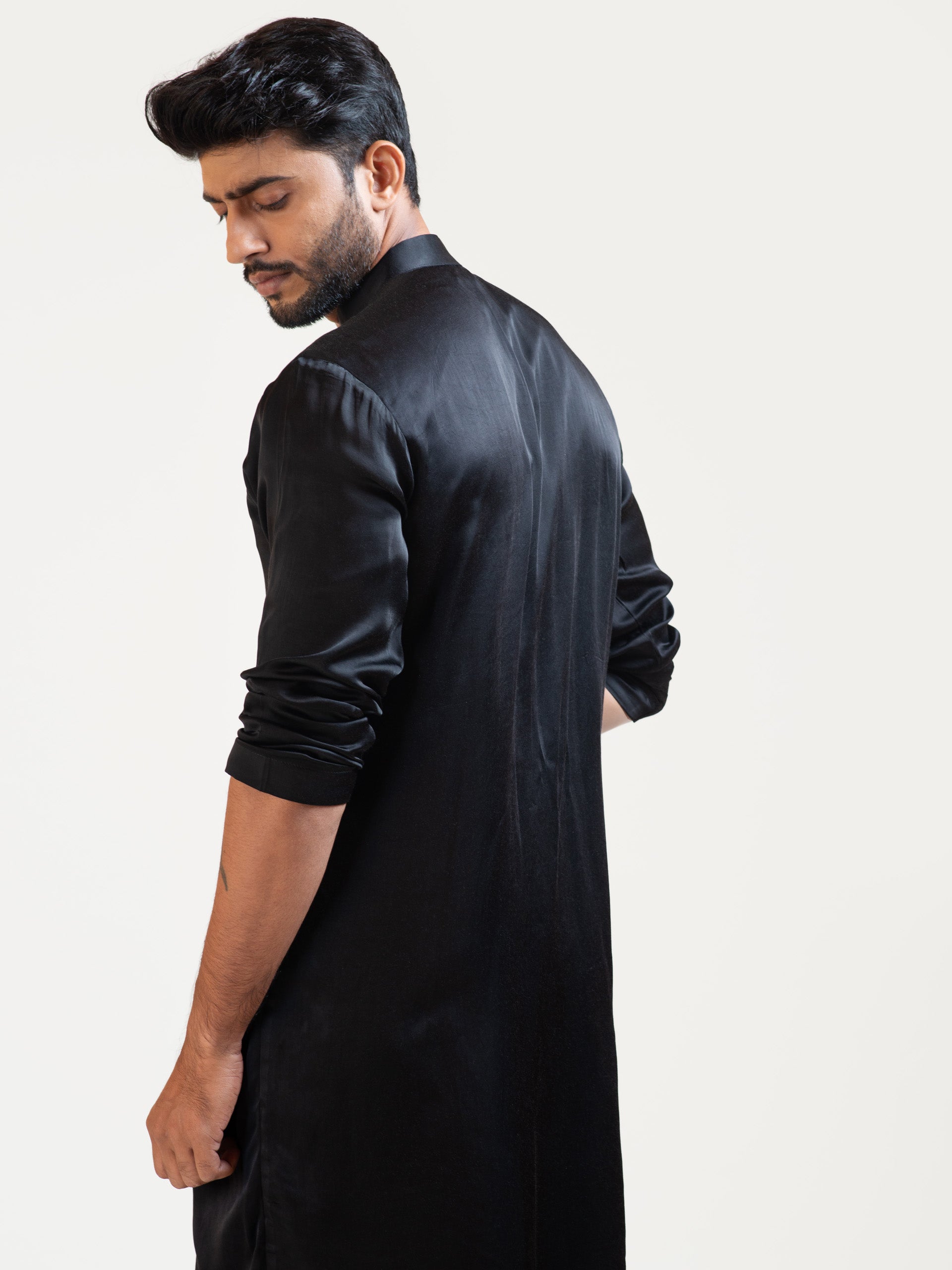 Black Drape Kurta Set image 2