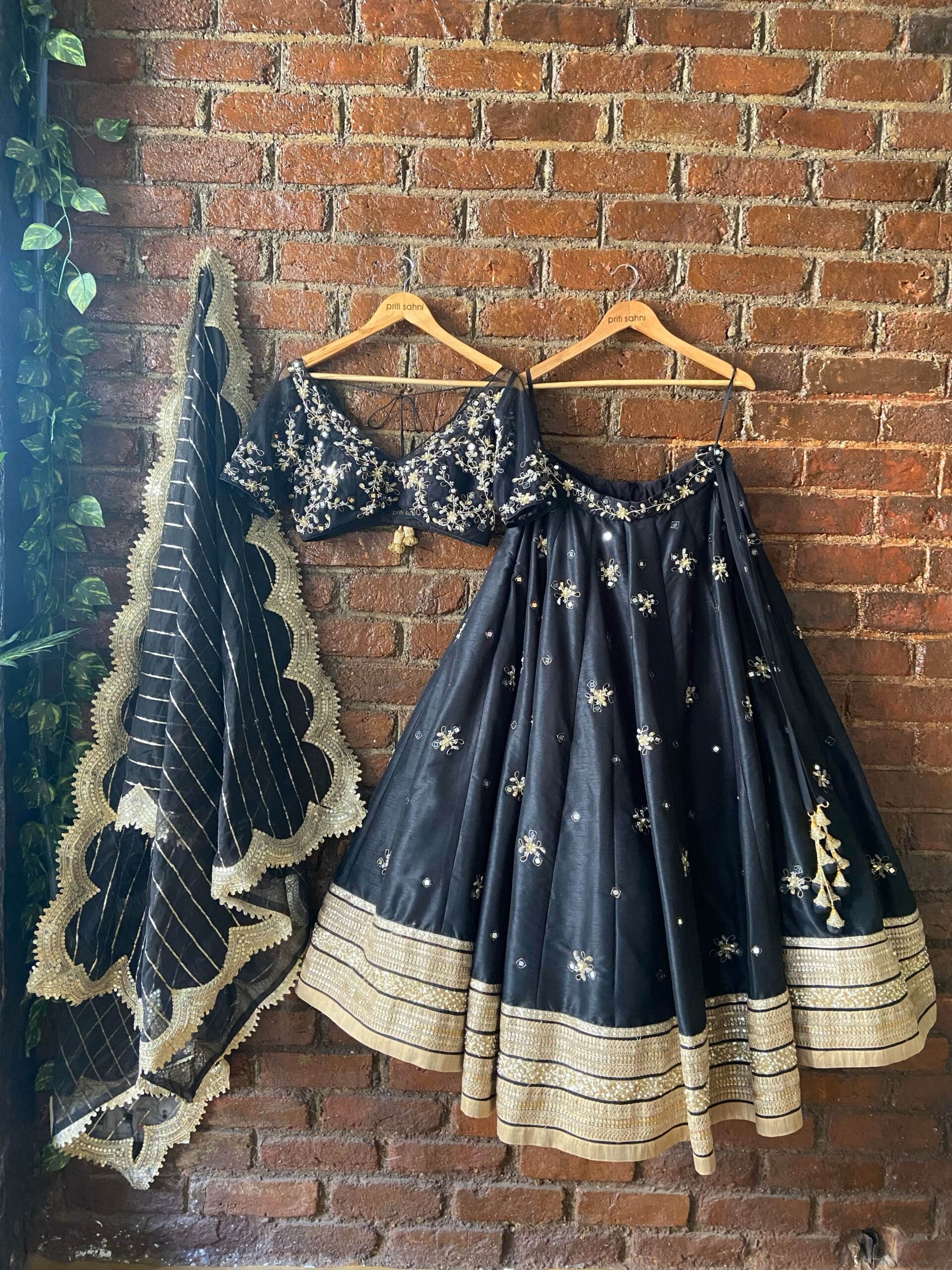 Black Placement Embroidered Lehenga Set image 7