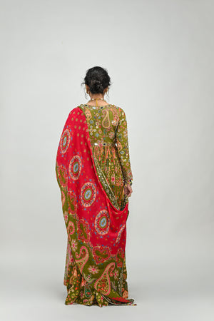 Olive Green Highlighted Anarkali Paired with Dual Print Dupatta image 5
