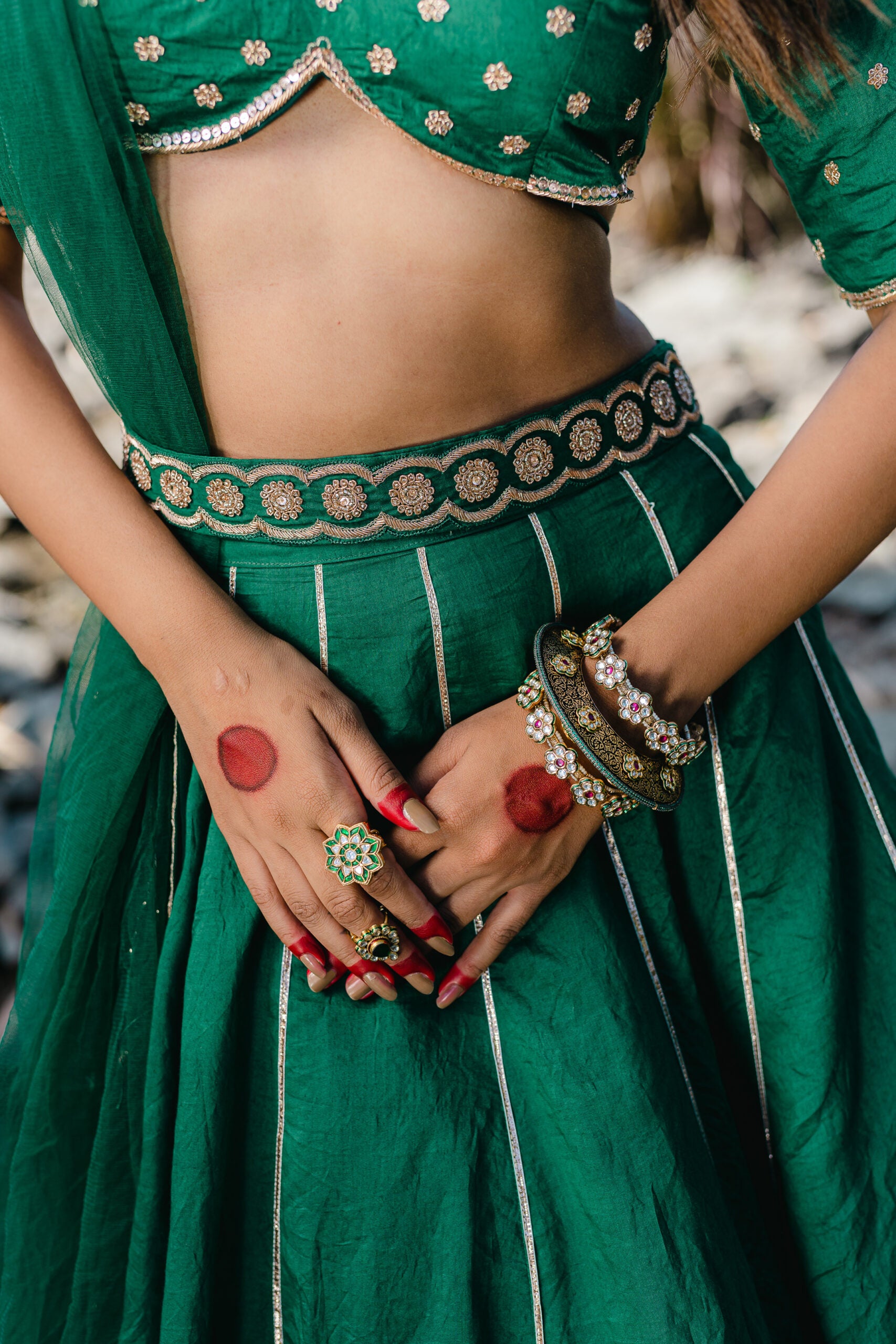 Emerald Green Embroidered Lehenga Set image 3