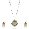 Pink And Sea Green Carved Melon Pendant Necklace Set image 0