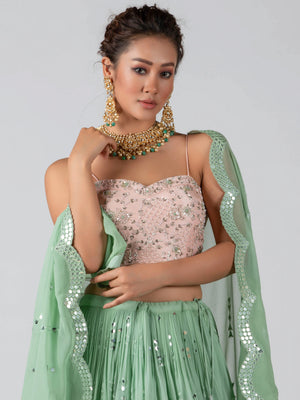 Light Pink and Green Shimmer Lehenga Set image 2