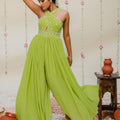 Lime Green Embroidered Jumpsuit image 0