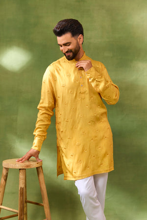 Mustard Border Embroidered Kurta Set image