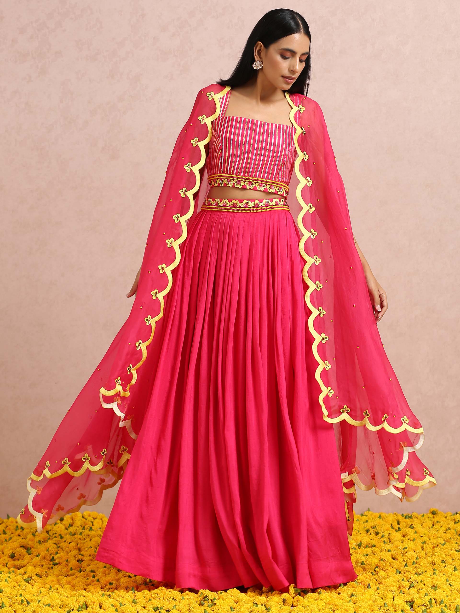 Fuchsia Embroidered Lehenga Set with Cape - S image