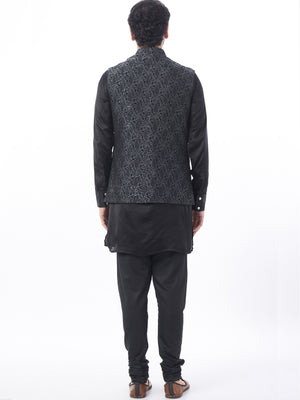 Black Brocade Bundi Jacket Set image 2