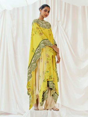 Bright Yellow Printed Embroidered Kaftan Set - XL image