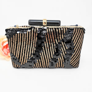 Black and Gold Sequins Embroidered Clutch image 0