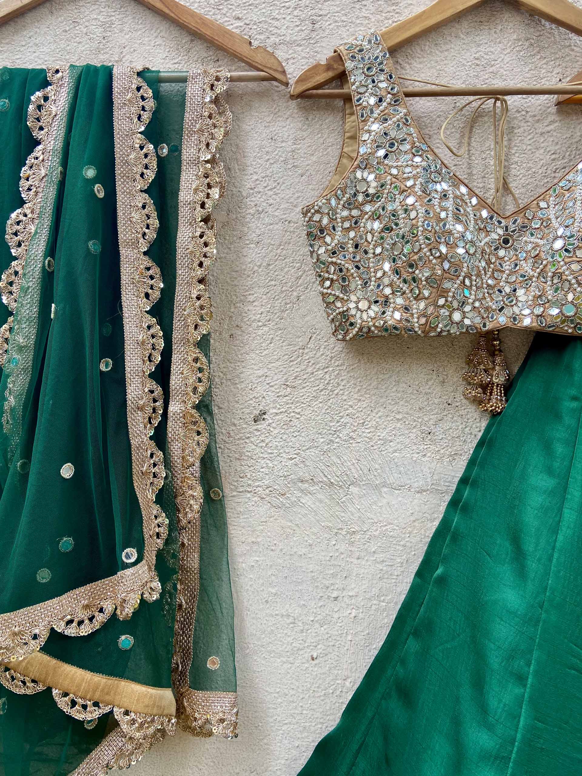 Emerald Green Mirror Lehenga Set image 2
