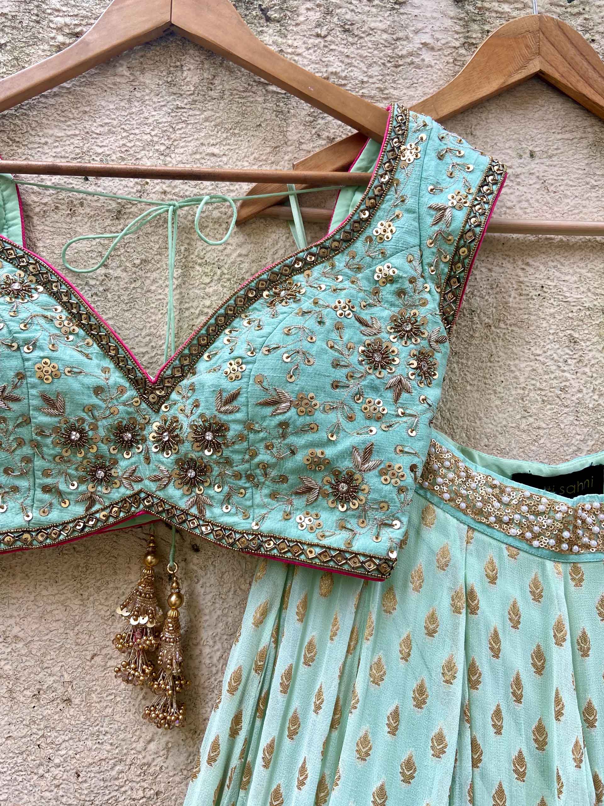 Mint Green Sharmily Zari Lehenga Set image 2
