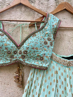 Mint Green Sharmily Zari Lehenga Set image 2