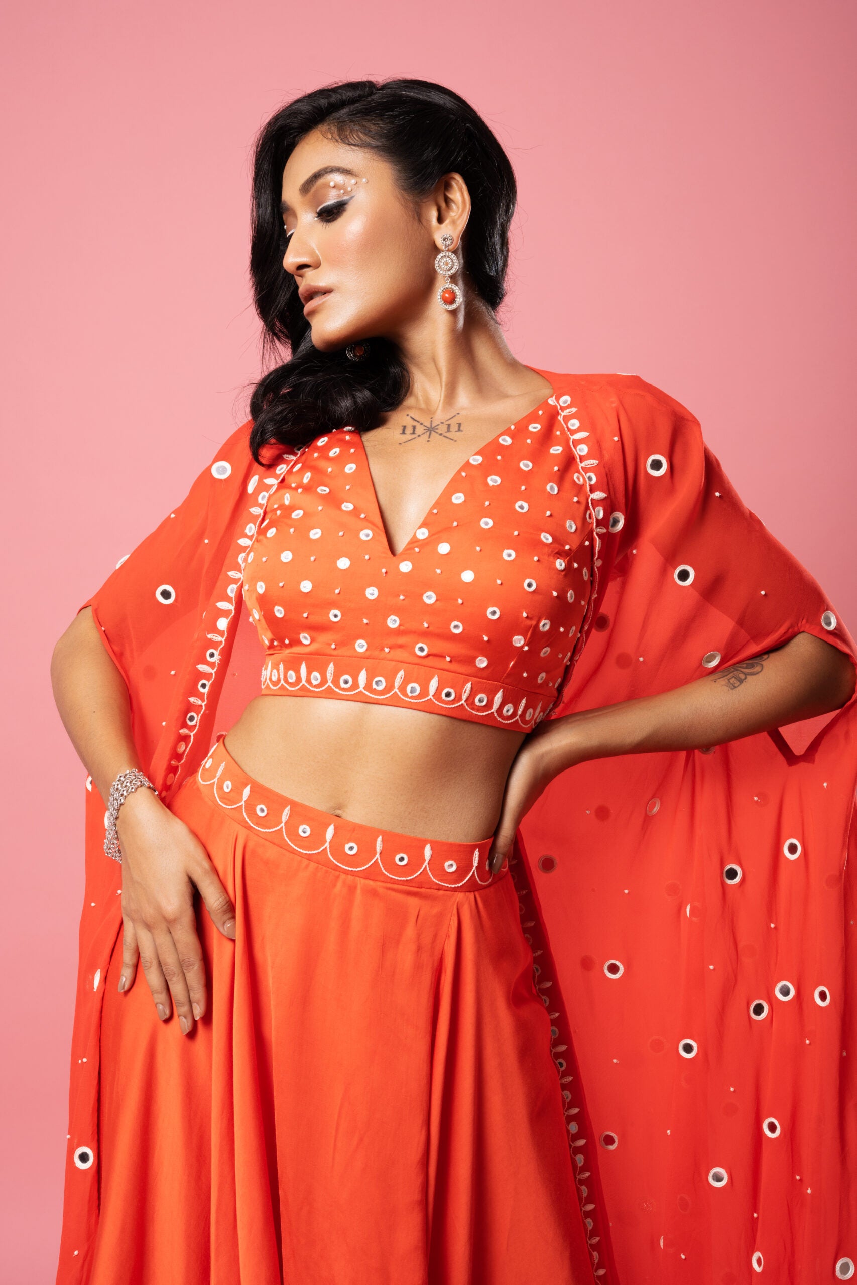 Tangerine Orange Co-ord Dhoti Set image 3