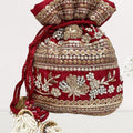 Red Potli Bag with White Pearl Tassels image 0