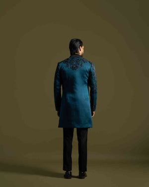Teal and Black Achkan Set image 2
