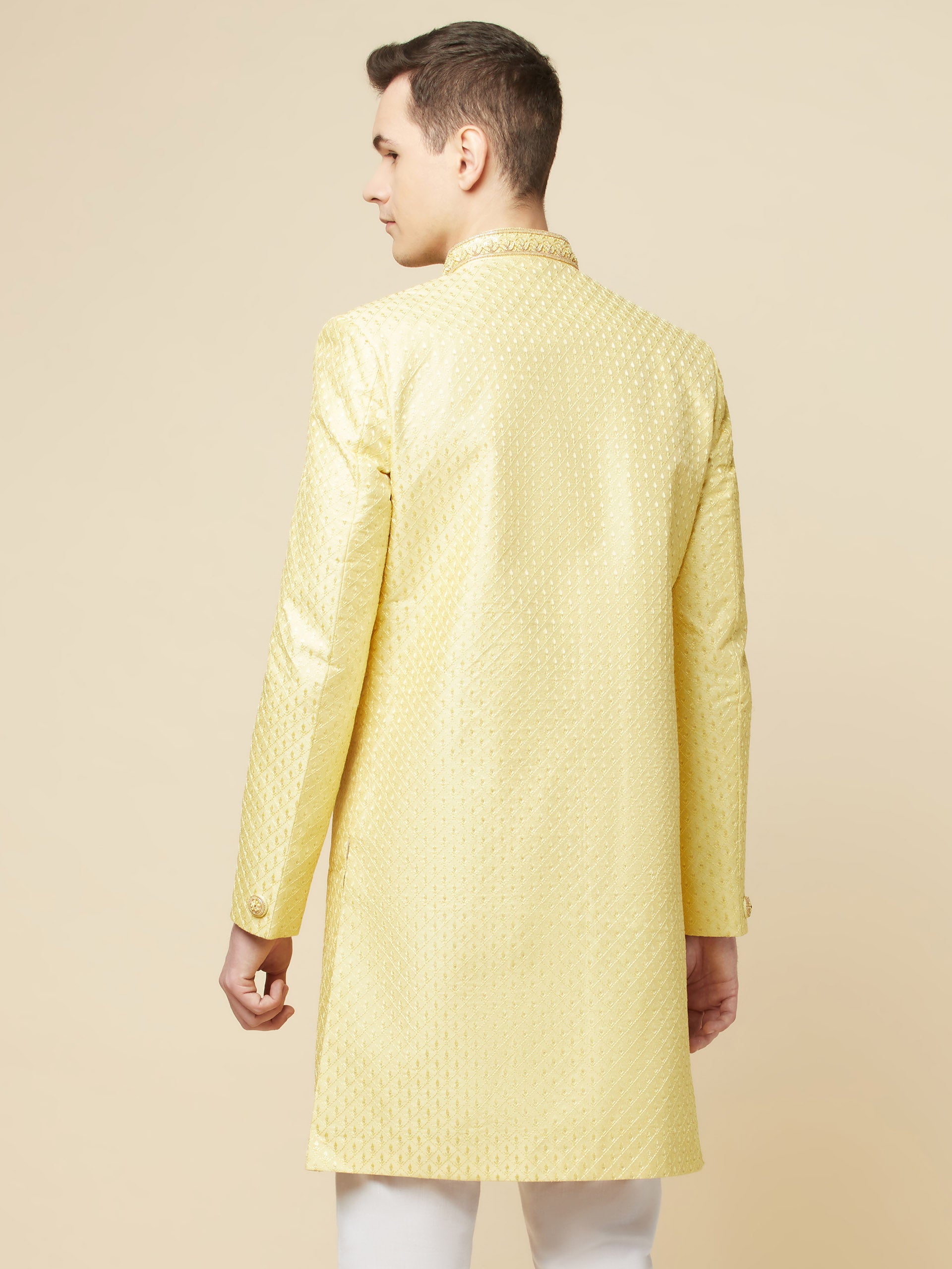 Lime Yellow Embroidered Sherwani Set image 1