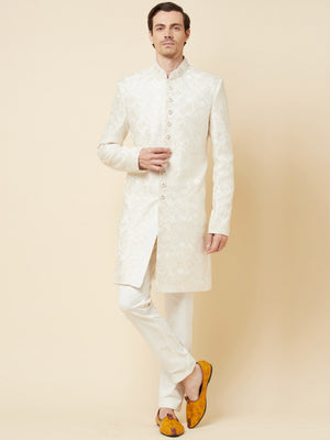 Classic White Embroidered Sherwani Set - XL image