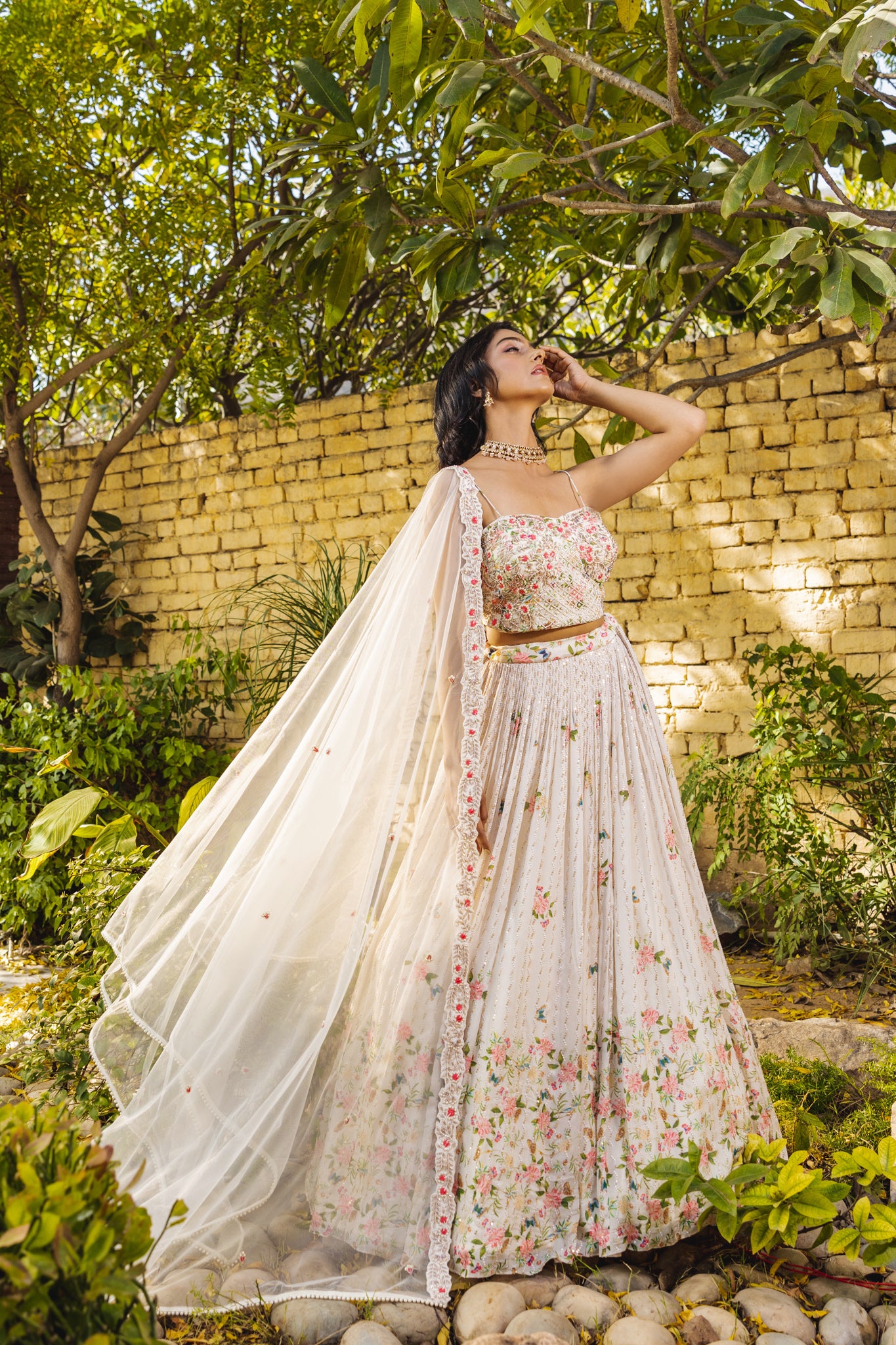 Off-White Georgette Crepe Embroidered Lehenga Set image 2