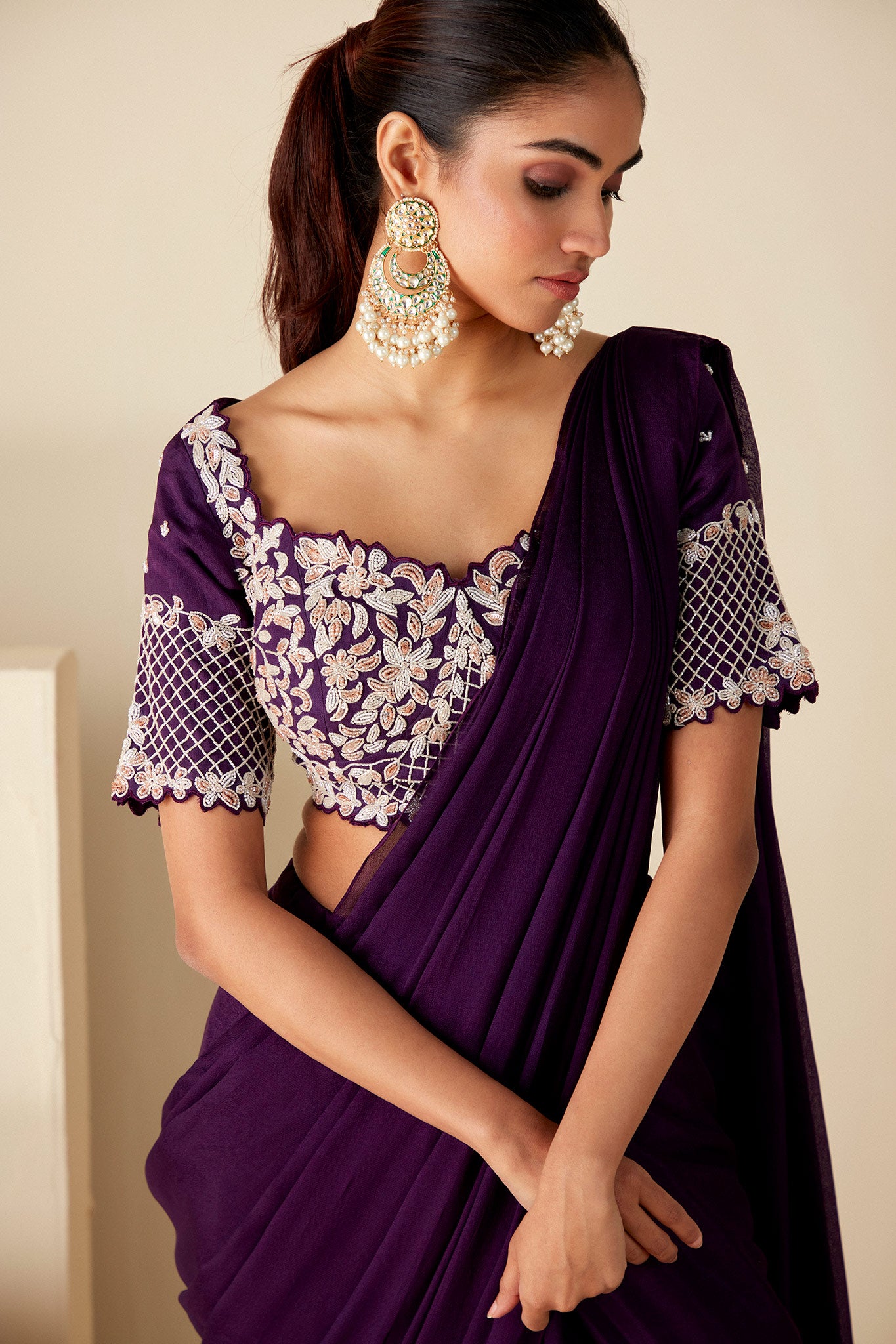 Purple Pre-Drape Saree Ensemble image 1