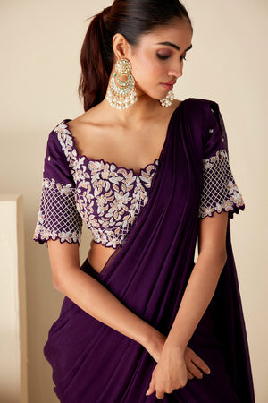 Purple Pre-Drape Saree Ensemble image 1