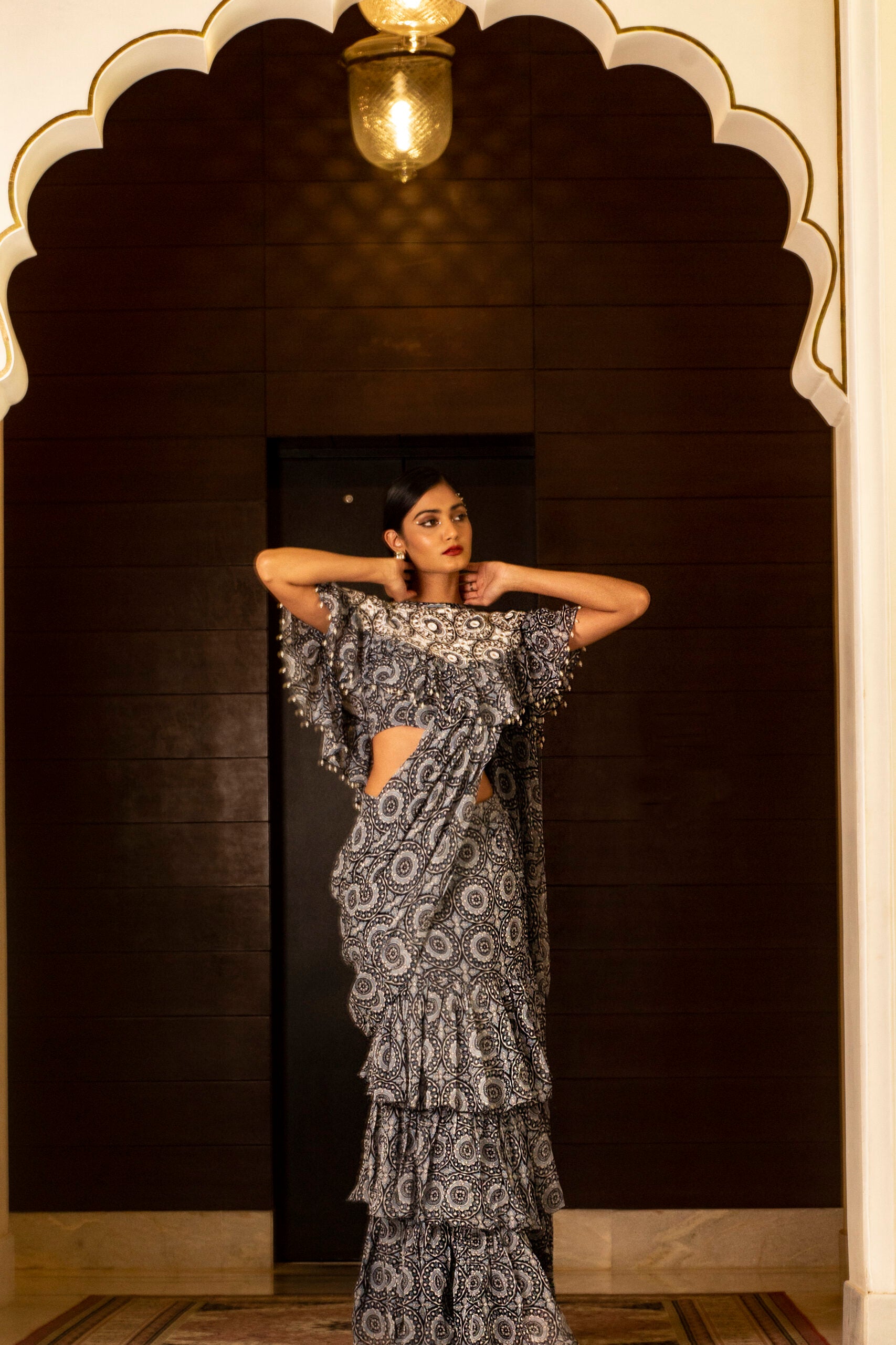 Blue Printed Skirt Saree Set image 6