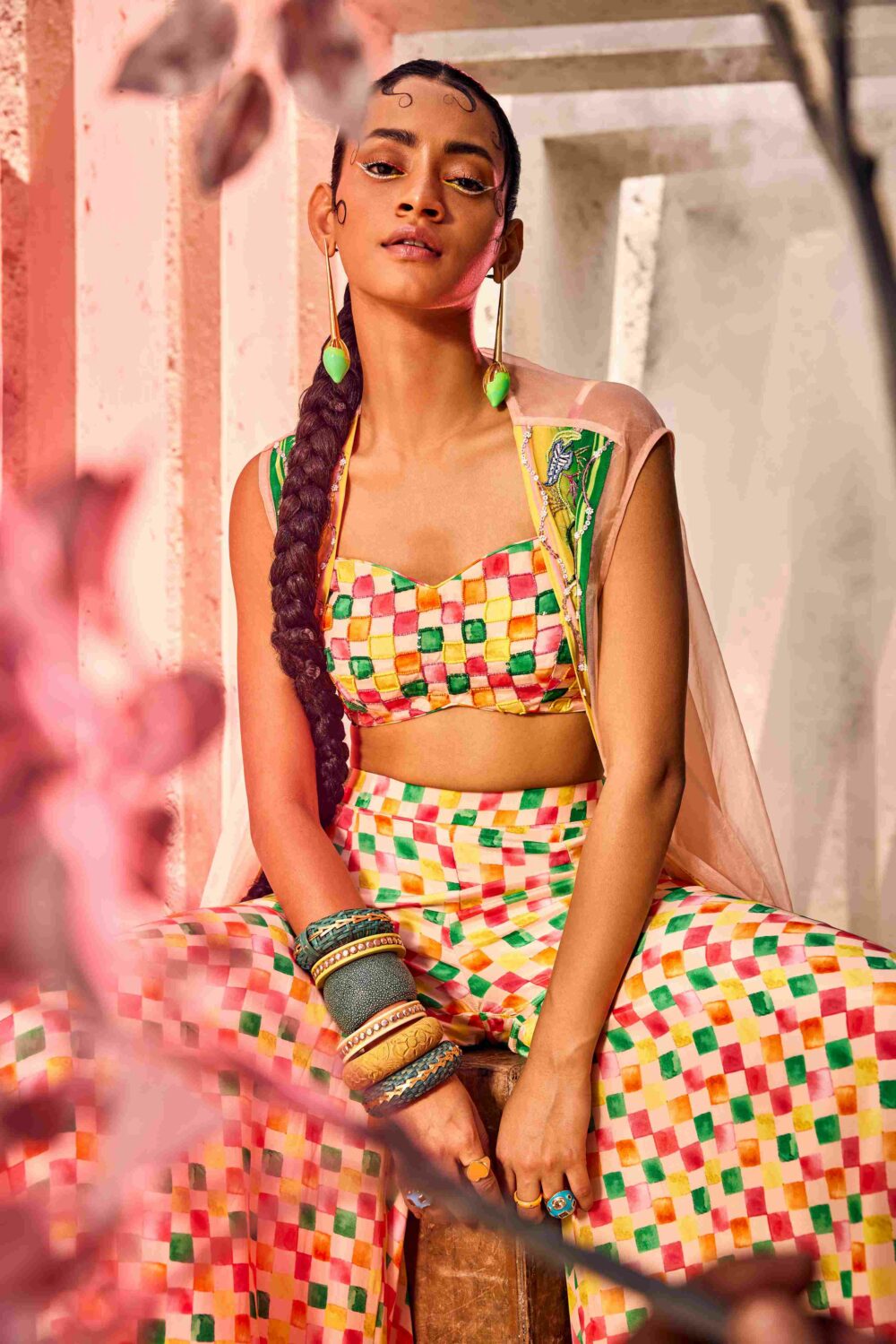 Multi-Colored Bustier Set With Square Print image 2