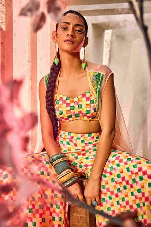 Multi-Colored Bustier Set With Square Print image 2