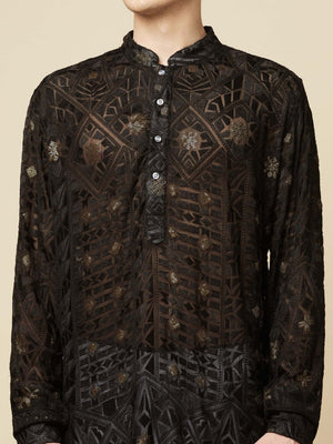 Black Lucknowi Embroidered Kurta Set image 3