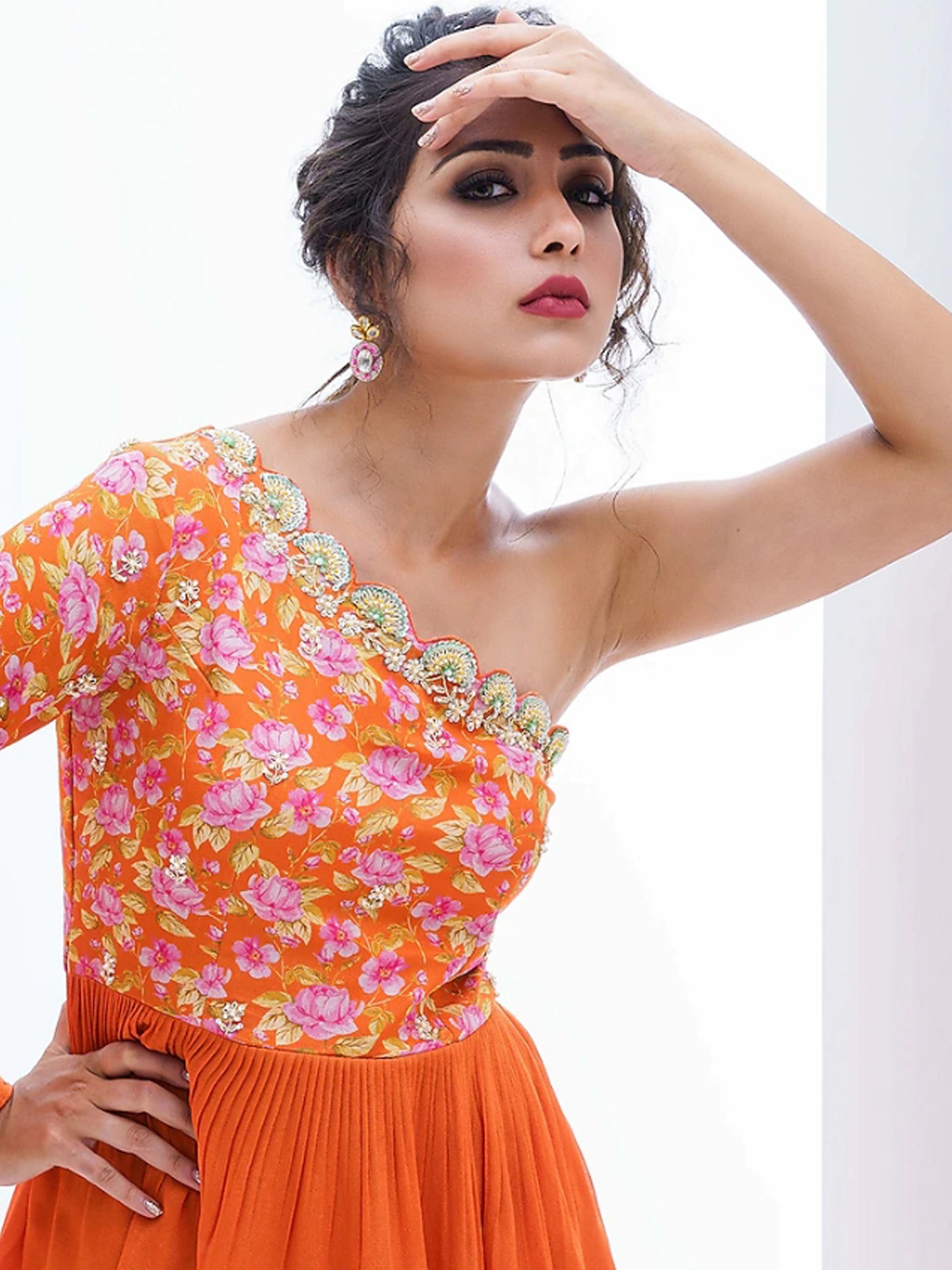 Orange Floral Flared Pant Set image 2