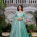Turquoise Embroidered Anarkali Set image 0