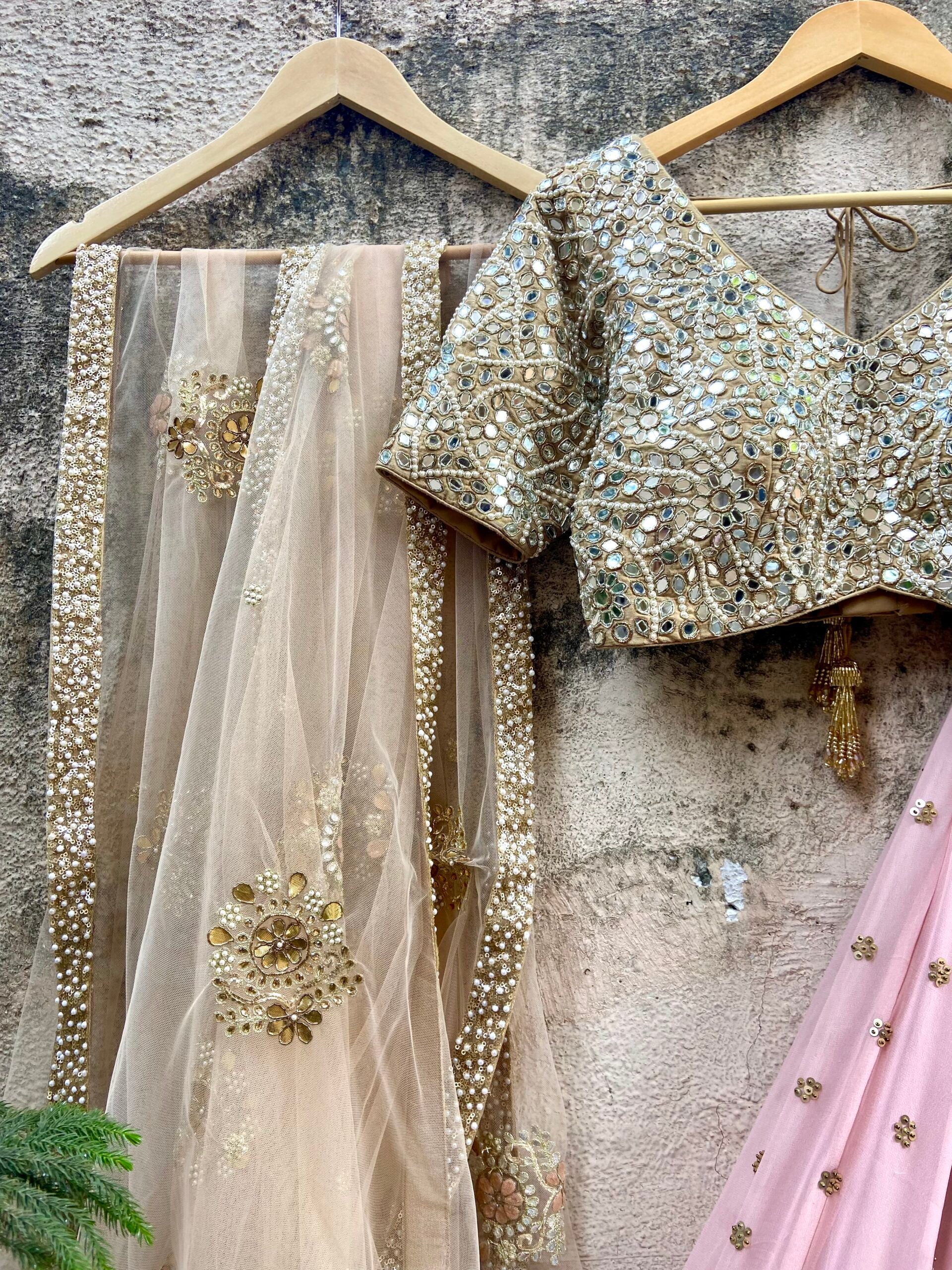 Nude Pink and Beige Lehenga Set - XL image