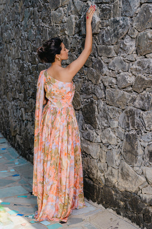 Coral Peach Printed &amp; Pleated Jumpsuit image 5