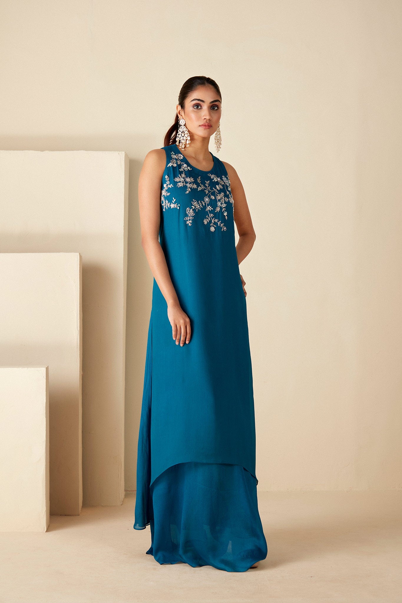 Handcrafted Teal Blue Fusion Dress image 3
