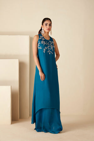 Handcrafted Teal Blue Fusion Dress image 3