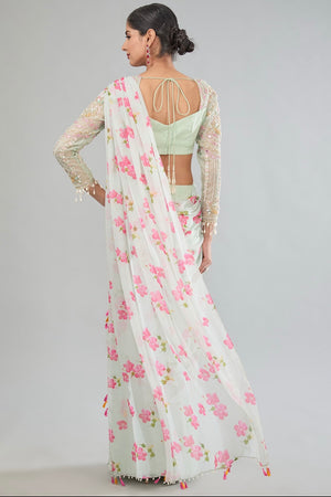 Floral pre-drape saree image 3