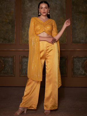 Yellow Butterfly Drape Top Set - M image