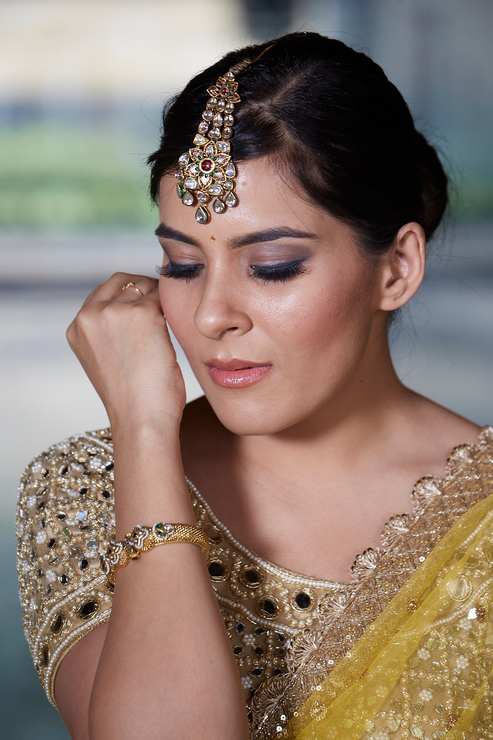 Mustard Net Saree with Mirror Blouse image 3