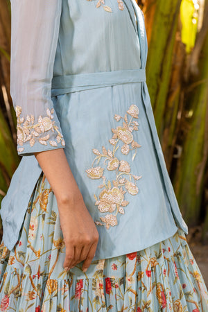 Light Blue Georgette Printed Lehenga Set image 4