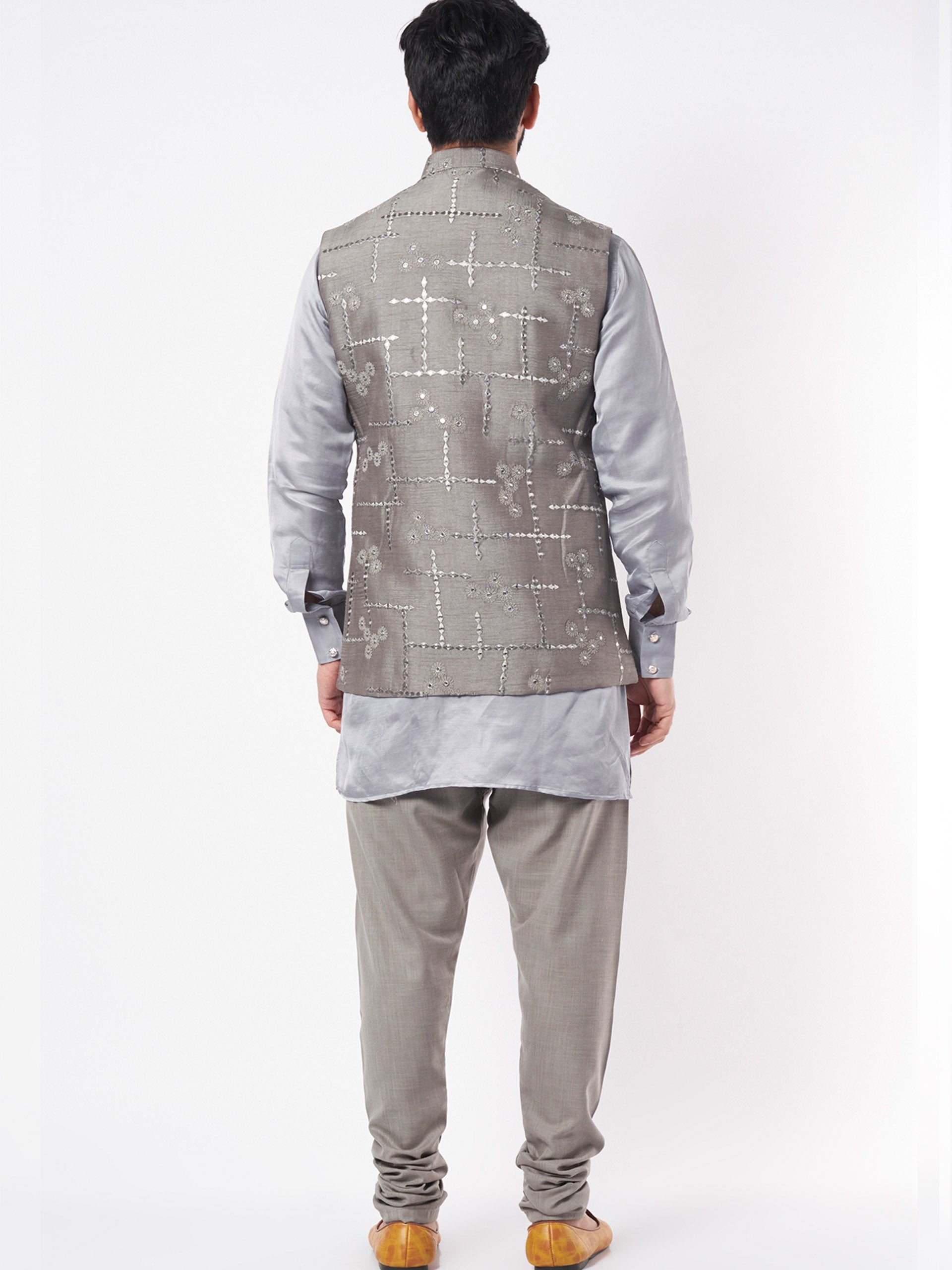 Grey Silk Bundi Jacket image 2