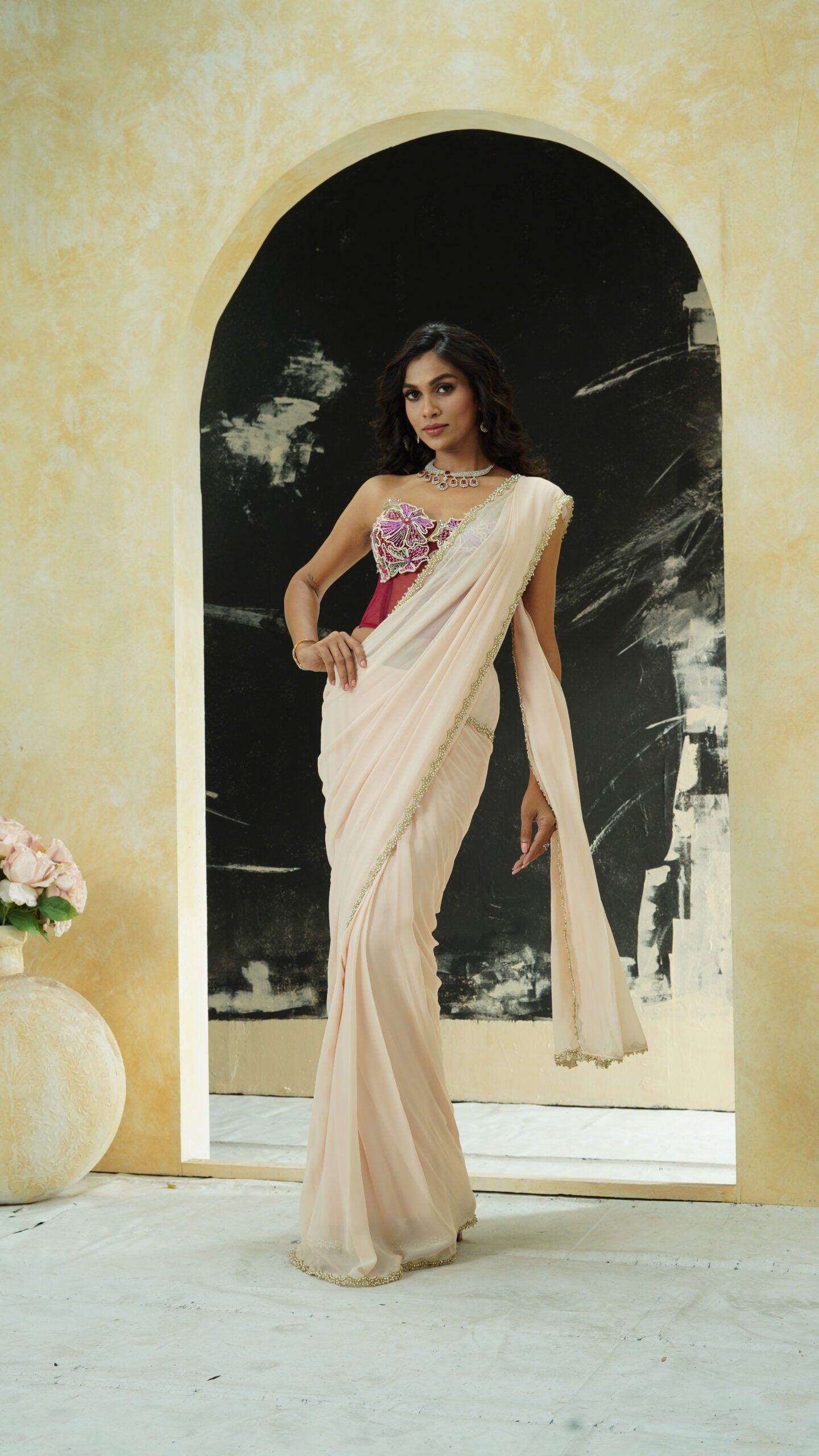Powder Pink saree and Corset blouse set (Copy) image 0
