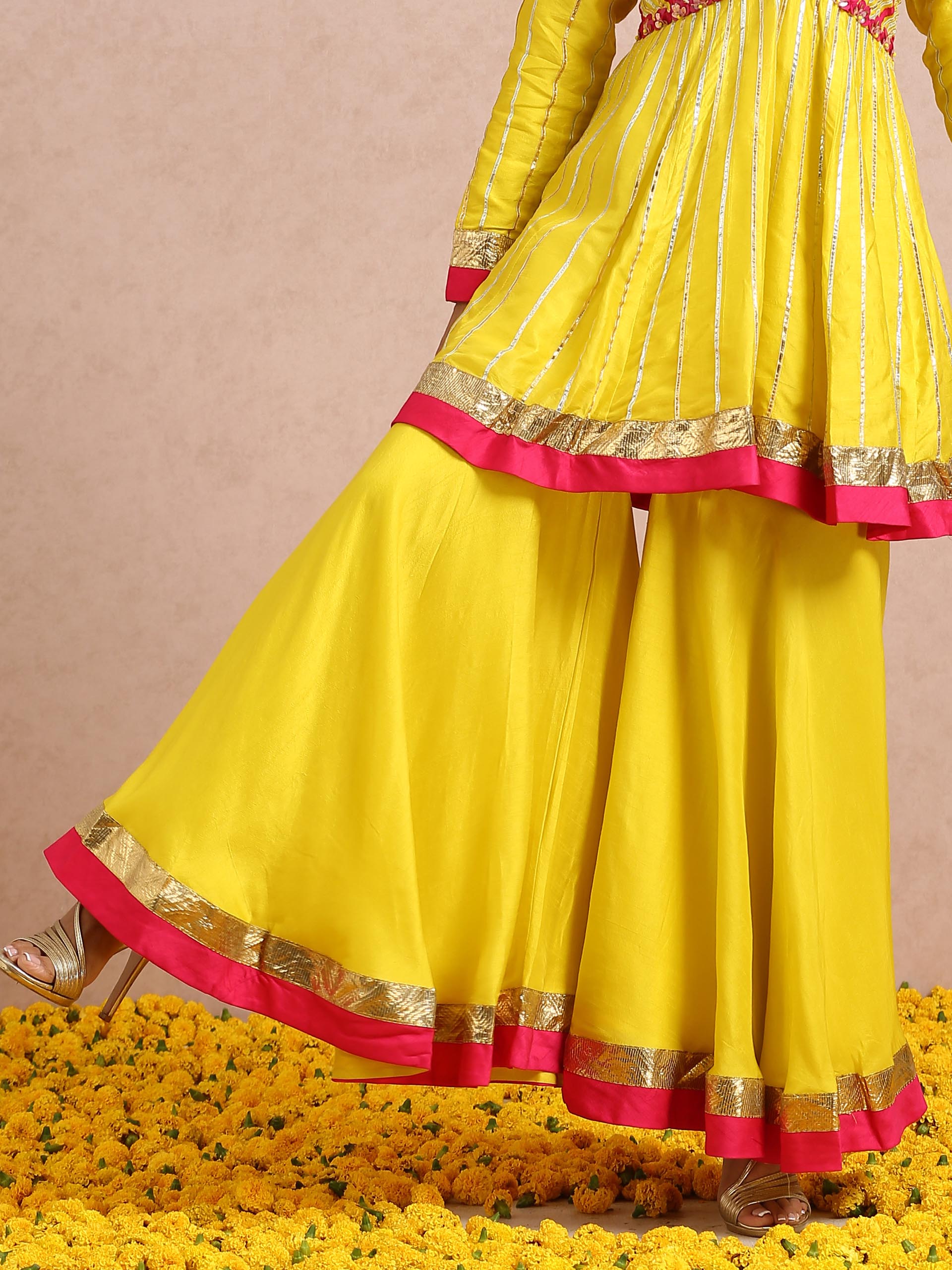 Yellow and Fuchsia Sharara Set image 3